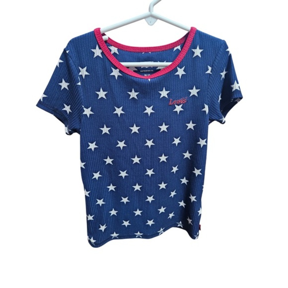 Levi's Girls Top Size 10/12 Blue White Star Print Short Sleeve Casual